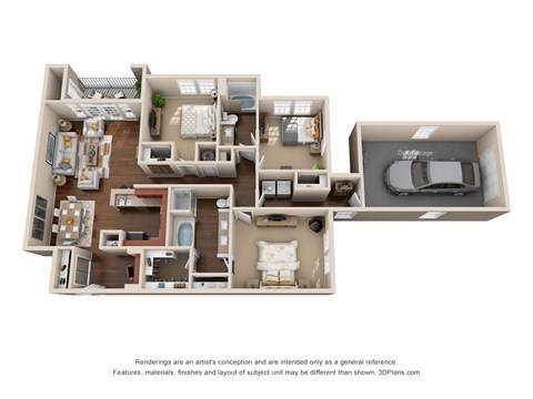 Floor plan for 3 beds, 2 baths, 1624 sqft
